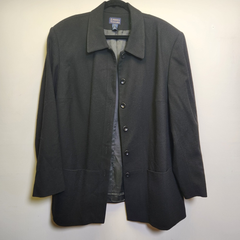 Vtg Andrea Viccaro Women's Worsted Wool Jacket 18W Long Blazer Lined Pockets